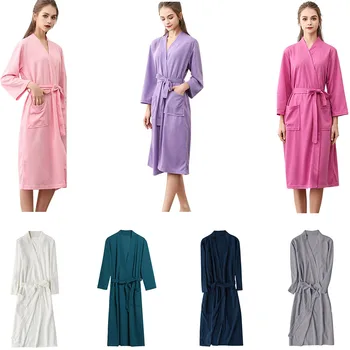 

Unisex bathrobe women robe femme men nightwear cotton Breathable Solid Color Bathrobe Splicing Home Clothes Robe Coat #G3