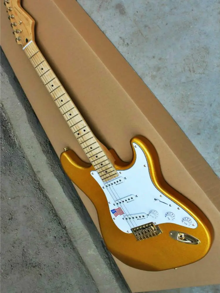 Высокое качество FDST-1037 золотой цвет твердый корпус с белой накладкой кленовый гриф электрогитара