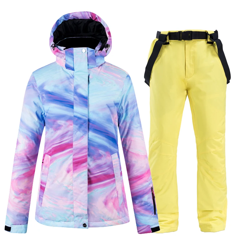 Женский лыжный костюм куртка для сноуборда штаны Лыжная одежда ветрозащитный водонепроницаемый дышащий женский с капюшоном плотный костюм для защиты от пониженных температур комплект - Цвет: Color 10