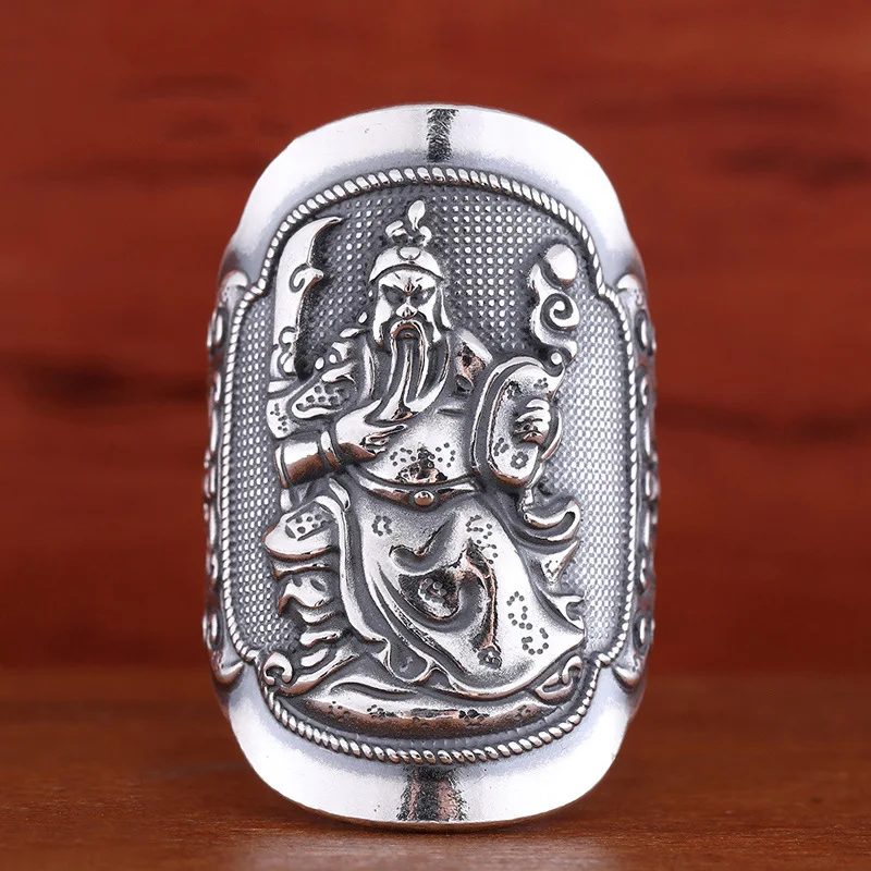 

Guan Gong Ring Male Pure 925 Sterling Silver Dragon Ring Opening Handmade thai silver Personality Retro-exaggerated Ring Jewelry