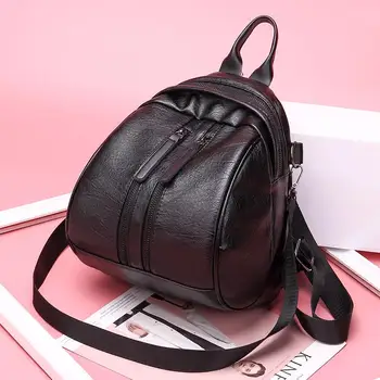 

Vintage Leather Backpack Women Small Mini Fashion High Quality Back Pack Female Black Brown Soft Pu Women's Backbag