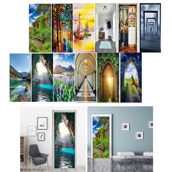 

2pcs/set 3D Self Adhesive Scenery Wall Sticker Wall Paper Tile Wallpaper Film Cover Water Proof for Home Kitchen - 90x200cm