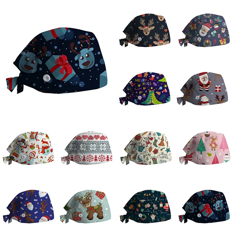 

Christmas 3D Print Caps Sweatband Doctors Nurse Cats Adjustable Working Hat Pet Shop Salon Health Service Casual Scrub Cap