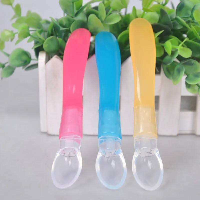 Soft Silicone Baby Spoon Candy Color Temperature Sensing Spoon Children Food Baby Feeding Tools