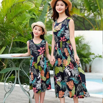 

Mother Daughter Dresses Summer Sleeveless Floral Print Family Dress Mommy And Me Family Matching Clothes Family Look Outfits