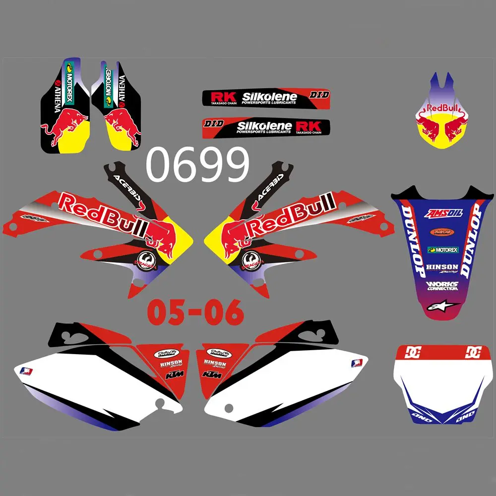 

New Bull Full Graphics Decals Stickers Custom Number Name Glossy Bright Stickers Waterproof for HONDA CRF450R CRF450 2005-2006