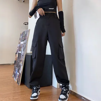 

2020 HOT Women's Pants High Waist pants Big Pockets Cargo pants Baggy Tactical Trouser hip hop joggers pants Loose Streetwear