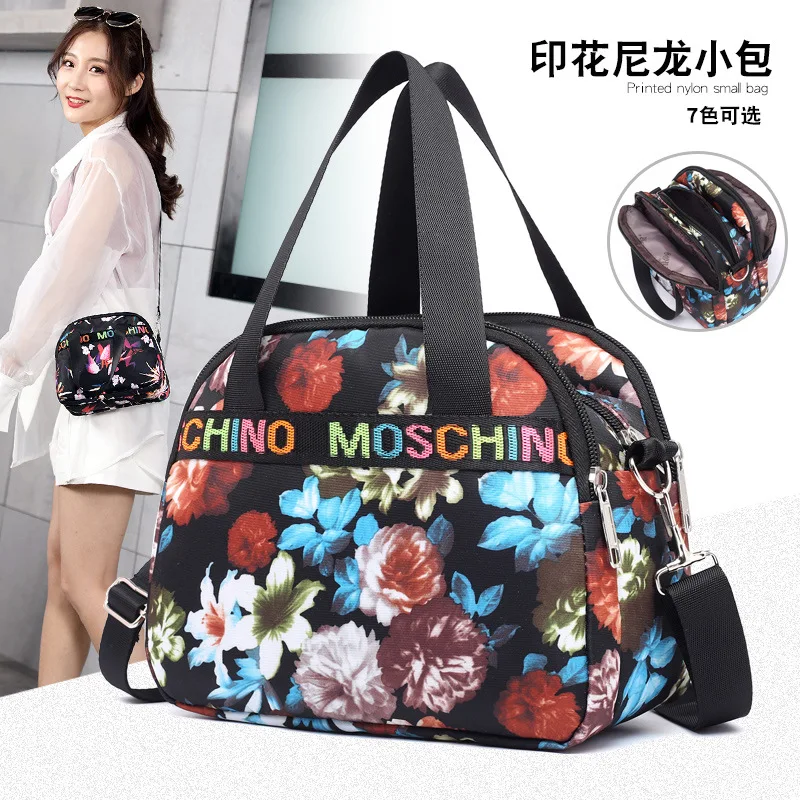 

New Style Nylon Small Flower Cloth Bag Middle Aged And Elderly People Crossbody Bag Mom Grocery Shopping Handbag