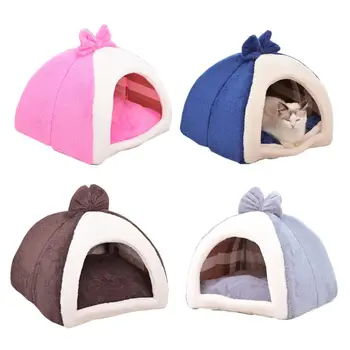

Bow Tie Decor Pet Round Cuddle Dog Bed Closed Cat Nest Warm Snuggery Burrow Pets