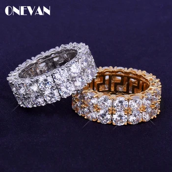 

2020 CZ Solitaire Ring for Men/Women Gold/Silver Color Iced Out Charm Round Ring Band 2 Row Classic Hip Hop Jewelry for Gifts