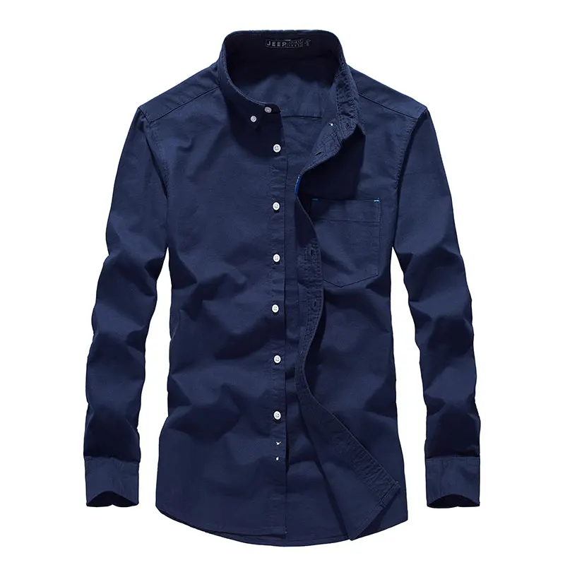 Autumn Spring Men's Dress Casual Shirts Solid Color Cargo Military Style Shirt Men Straight Long-Sleeve High Quality Shirts