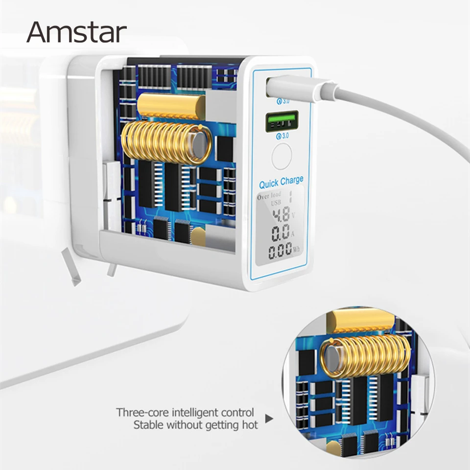 Amstar Quick Charge 3,0 Dual USB зарядное устройство 36 Вт Светодиодный дисплей QC3.0 дорожное настенное зарядное устройство для iPhone samsung huawei Xiaomi Быстрая зарядка