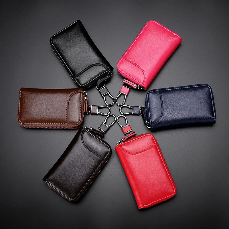 Key Case Genuine Leather Keychain Holder Fashion Multifunction Keys Organizer Wallet Men Car Key Case Ladies Smart Housekeeper Keys Pouch