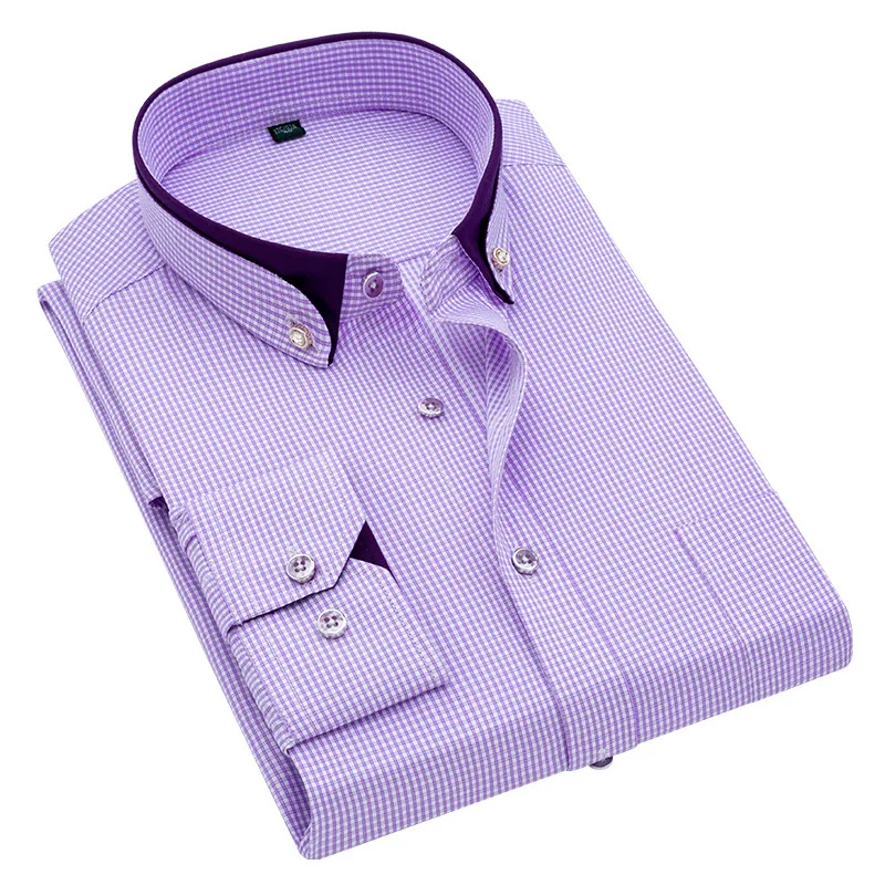 Quality Formal Men's Shirt Long Sleeve Striped Shirts Mens Dress Shirts Purple Camisa Social Shirts Men Clothing Streetwear