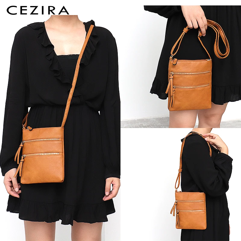 CEZIRA, модная женская сумка-мессенджер из искусственной кожи, женская маленькая сумка из Веганской кожи, функциональные карманы на молнии, женская сумка для телефона, сумка через плечо