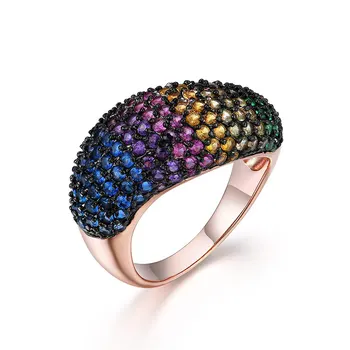

S925 Sterling Silver Twisted Big Ring Unisex Fashion Jewerly Rainbow Zircon Ring Accessory Fine Rhinestone Anillos Gift