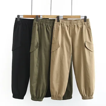 

Large Size Loose Pants 2020 New Spring and Summer Fat women Casual Overalls Trousers High Waist Cargo Pants NS1938
