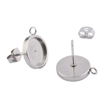 

10pcs Stainless Steel Stud Post Earring Connectors With Loop Fit 10mm Round Blank Cabochon Base Settings Diy Jewelry Accessories