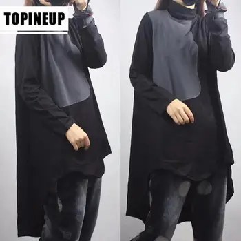 

NEW Spring Women's Turtleneck Long Sleeve Color matching Hem Irregular female T-shirt