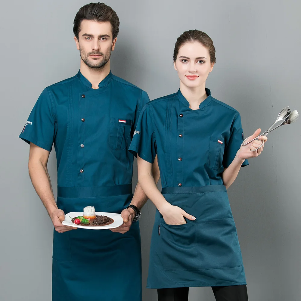 Унисекс, кухонная Униформа шеф-повара, для хлебобулочных продуктов, с коротким рукавом, дышащая, однобортная, поварская одежда, 4 цвета,, куртка шеф-повара - Цвет: clothes