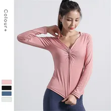 Новая спортивная футболка с длинным рукавом и капюшоном Осенняя Женская тонкая свободная дышащая спортивная одежда с v-образным вырезом для занятий йогой