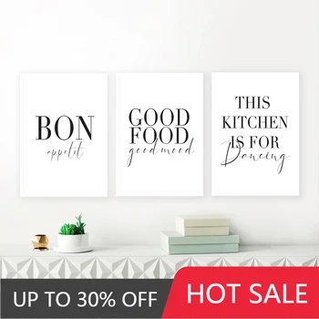 

Minimalist Good Food Good Mood Bon Appetit Quotes Canvas Painting Black White Wall Art Poster Print Pictures Kitchen Home Decor