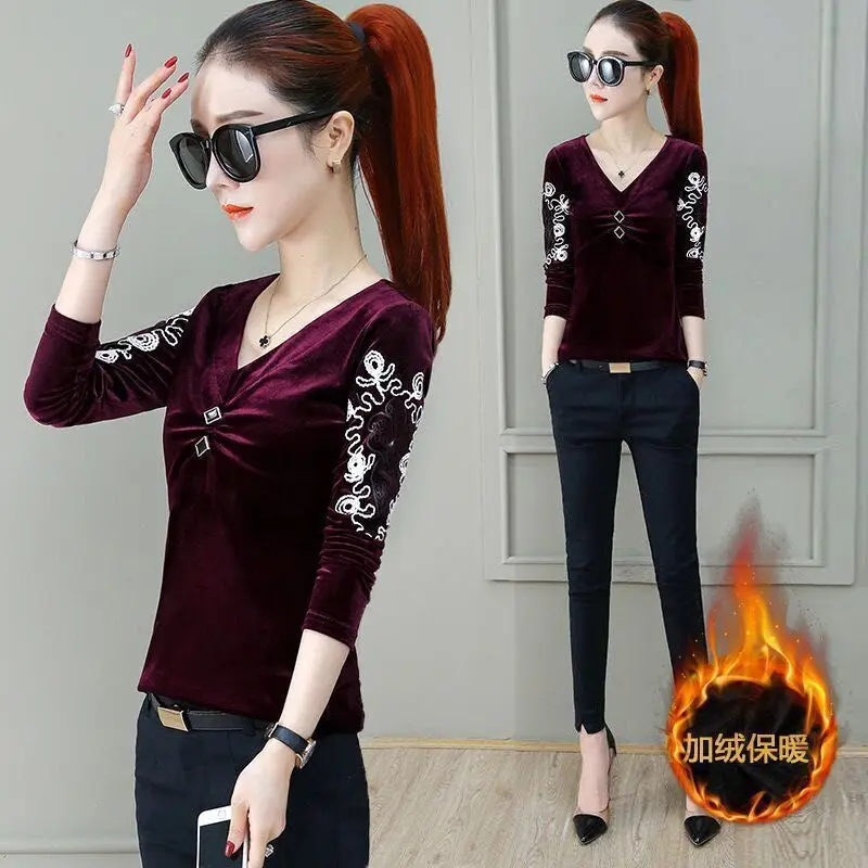 Woman Tshirts T-shirt Women's Short V-neck Long Sleeve Spring and Autumn Top Clothes Ropa Mujer Camisetas | Женская одежда