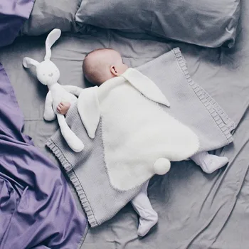

Baby Blankets Swaddle Baby Wrap Knitted Blanket For Kid Rabbit Ears Cartoon Plaid Infant Toddler Bedding Baby Stroller Blanket