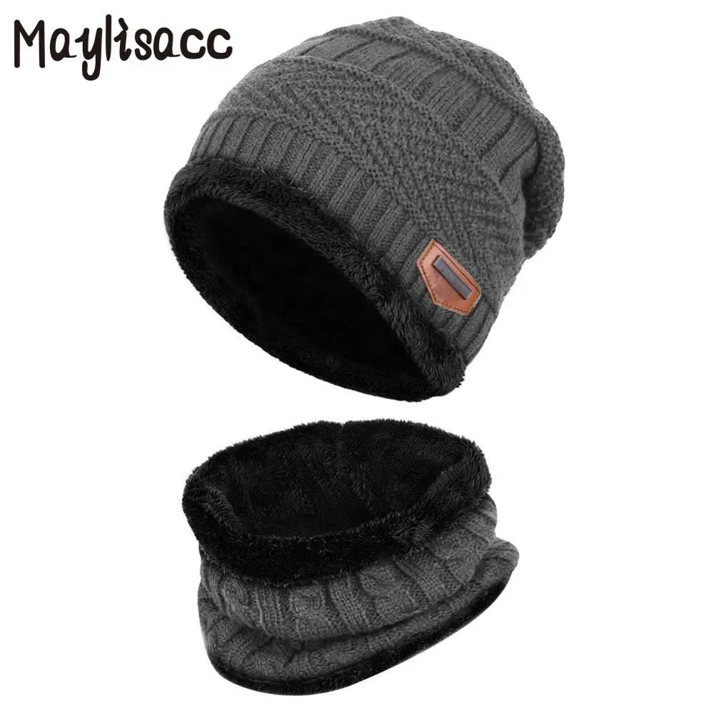 Maylisacc 2 шт. Детские теплые зимние шапочки вязаная шапка и шарф набор Маска Шапочка Кепки для От 3 до 14 лет для девочек и мальчиков студенты - Цвет: Grey