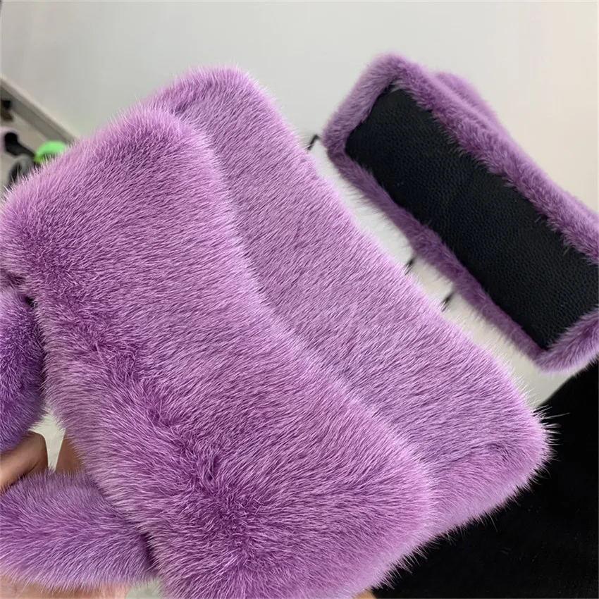 Female Mink Leather Solid Color Plush Casual Lady Handbag Shoulder Fashion Exquisite Shopping Bag_voghion.com