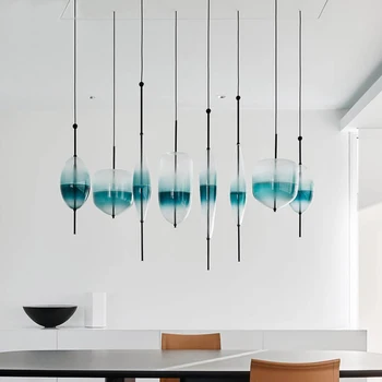 

Chandelier post modern glass lamp restaurant bar single head creative personality Nordic designer blue gradient glass hanging la