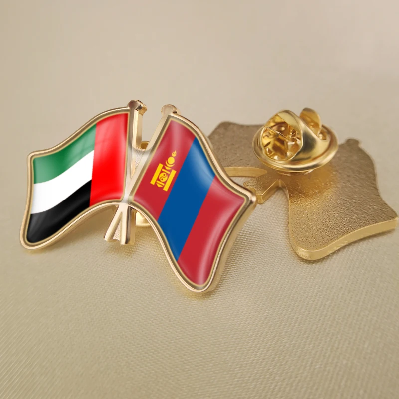 

United Arab Emirates and Mongolia Crossed Double Friendship Flags Lapel Pins Brooch Badges