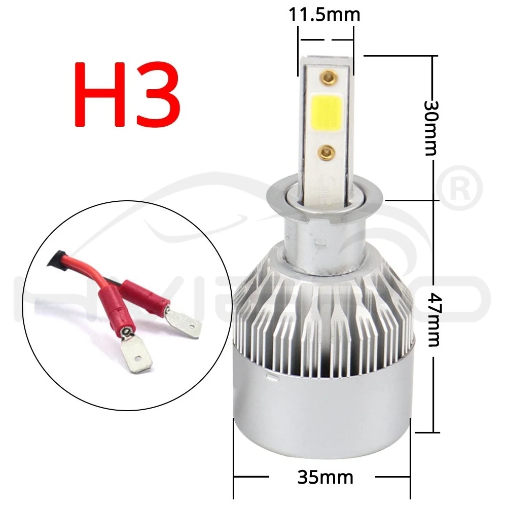 Hviero COB Car Head lights H3 Fog LED IP65 WaterProof 72W 7600lm Auto Front Bulb Automobile Headlamp Spot Bulb 6500K Car Lighting