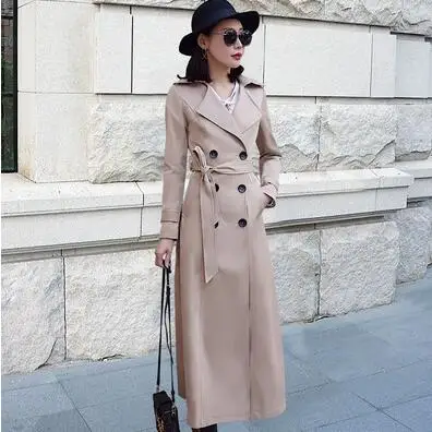 High end Design Women Trench coat Plus size S-3XL casaco feminino Double Breasted Long Coat women Trench Female Overcoat R63 - Цвет: khaki