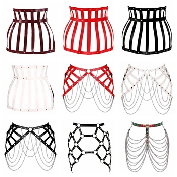 

Gothic Skirt Leather Harness Waist Belt Hip Suspender Thigh Cage Rivet Ring Plus Size Pole Dance Body Cage Lingerie Accessories