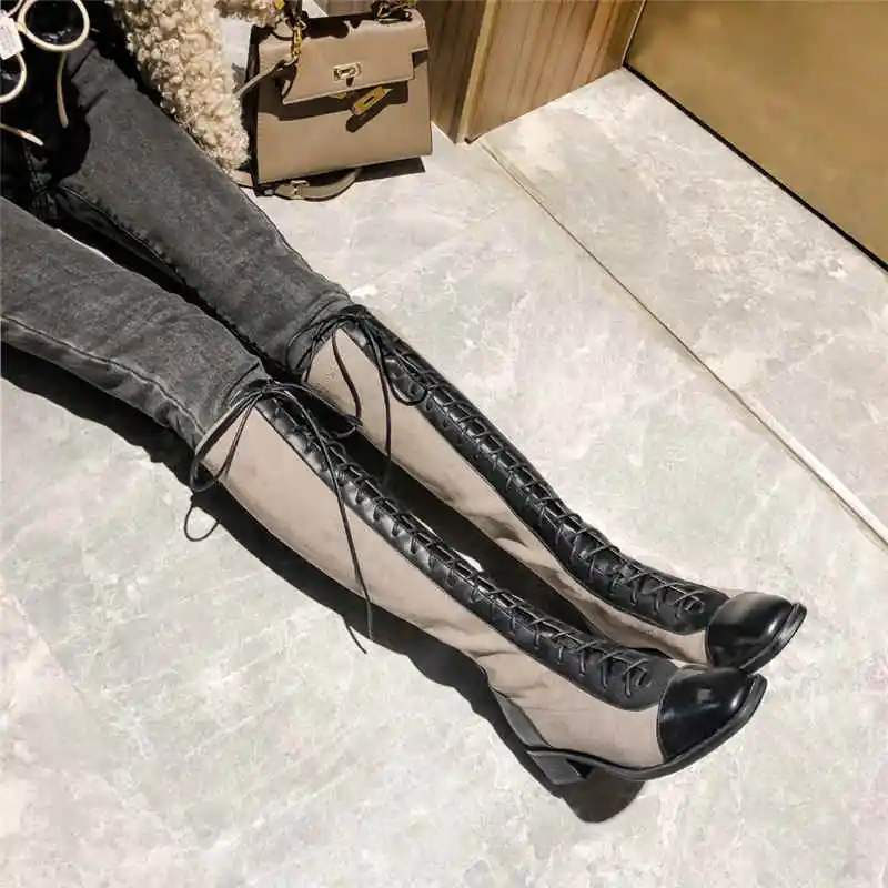 ASUMER new arrive genuine leather boots zipper&lace up high knee boots women shoes square low heels winter boots