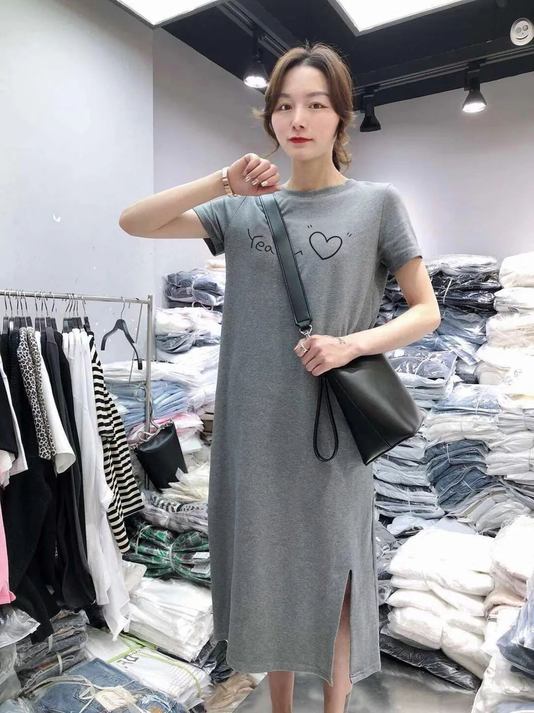 

2019 Summer Wear New Style Hong Kong Style Mid-length T-shirt WOMEN'S Short Sleeved INS Fashion Loose-Fit Half Sleeve over-the-K