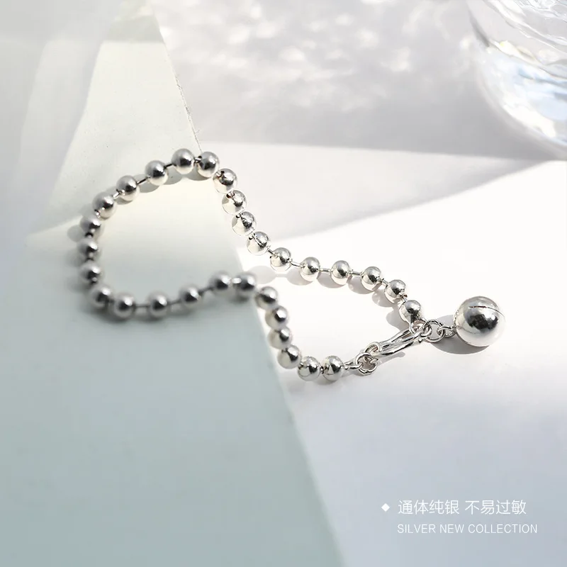 

925 Sterling round Beads Bracelets Simple Non-mainstream Design Retro Hong Kong Style Students Hand Jewelry Korean-style ALS