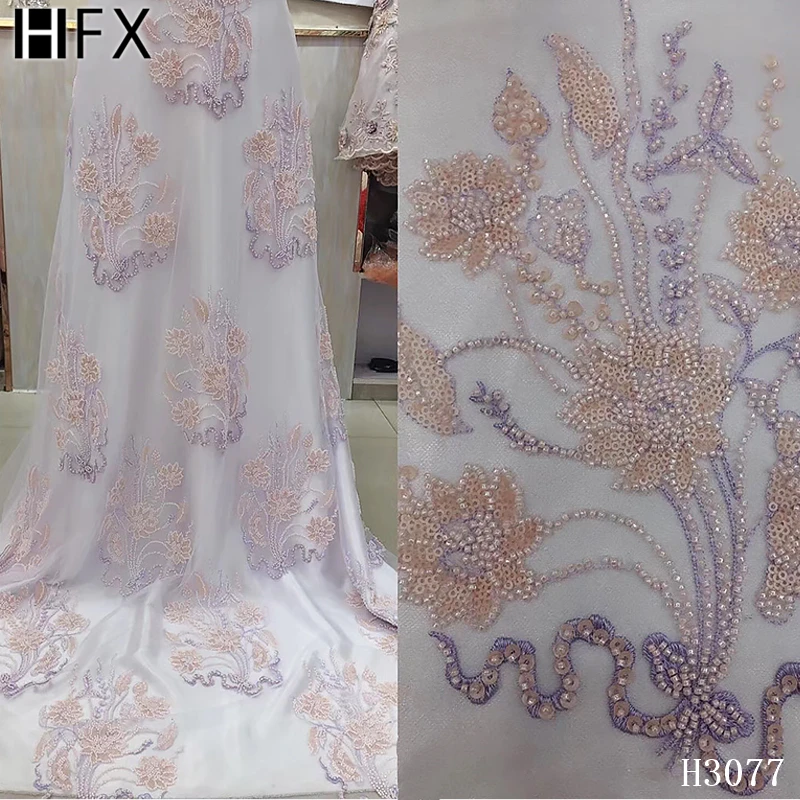 

HFX Latest african laces 2020 3D lace fabric embrodiery lace fabric for african french lace fabric For Bridal dress 5yardS H3077