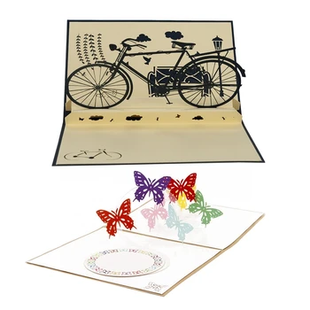 

3D Up Handmade laser-Cut Vintage Cards Vintage Bike & Butterfly Dances 3D Up Greeting Card Postcard