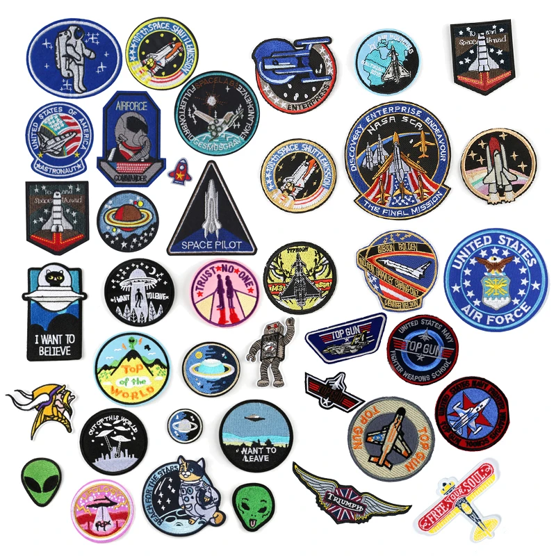 

Fashion Embroidered Patches Air Badge Top Gun Space Rocket Astronauts For Boys Backpack Tshirt Clothing Handmade Sewing Applique