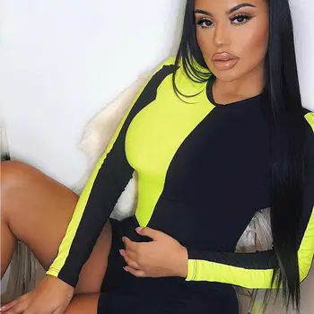 

Fashion Newest Hot Sales Women Sexy Casual Slim Stitching color Long Sleeve Bodycon Romper Jumpsuit Bodysuit Leotard