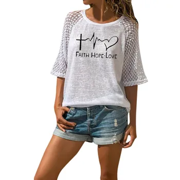 

Women's Lace Patchwork Shirt New Plus Size Seven Sleeve Printed O-Neck Loose Pullover Spring Summer Fashion Casual футболка YL5