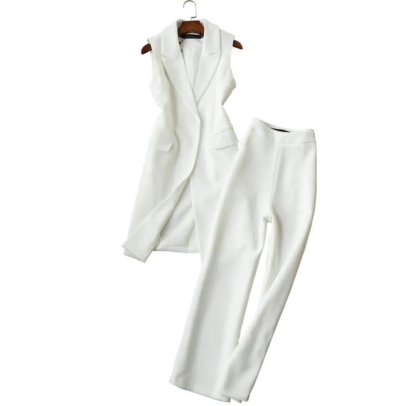 Модная Осенняя Корейская версия жилета, два комплекта, женские костюмы, свободная блузка для офиса, широкие брюки, костюмы, набор для женщин - Цвет: white