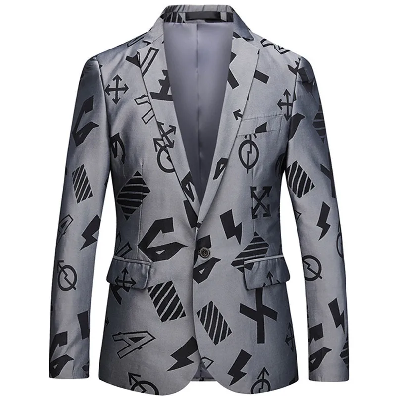 

Men's Blazer Men's Gray Jacquard Slim Fit Single Button Blazer Spring and Autumn New Men's Business Casual Jacket