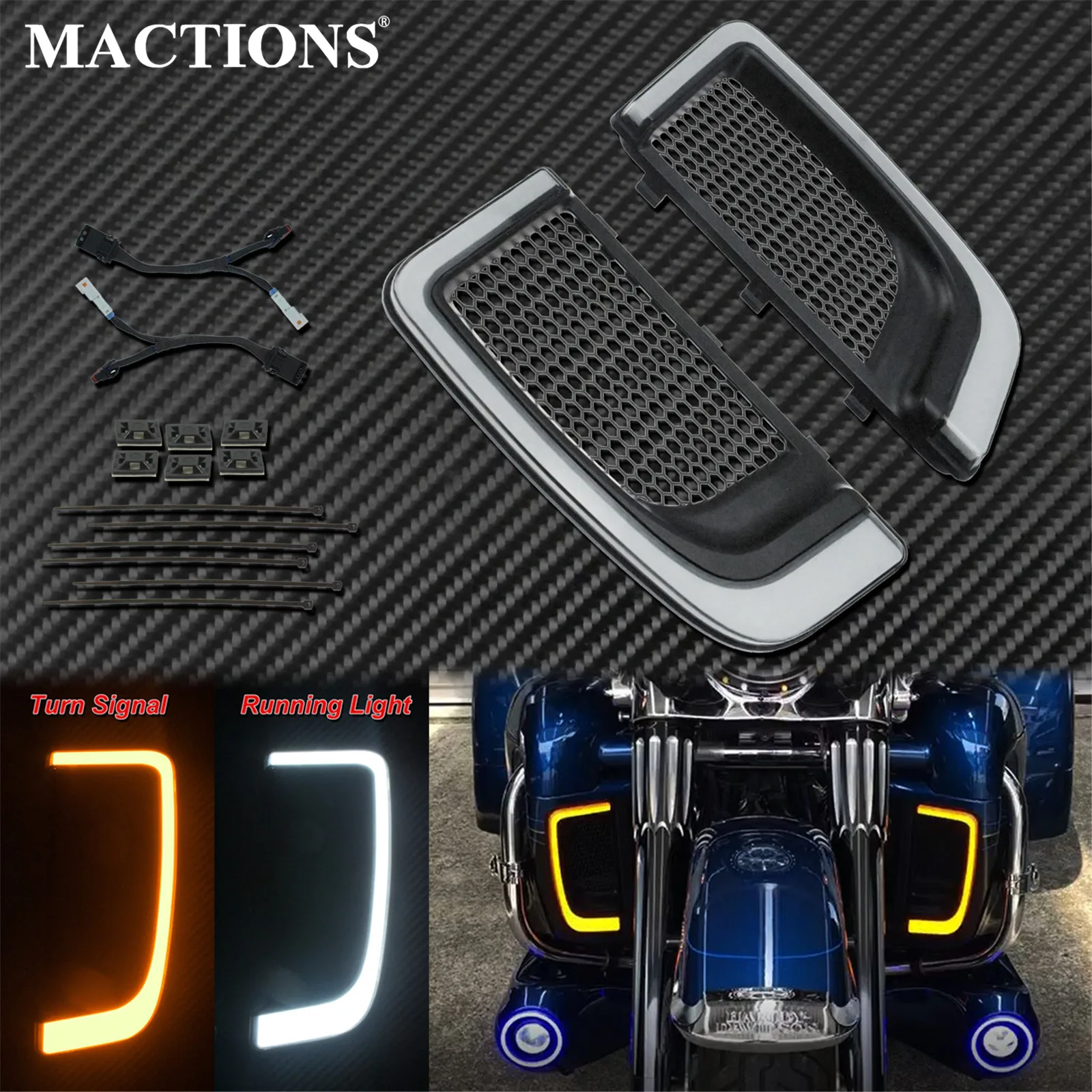 Motorcycle LED Turn Signal Running Fairing Lower Grills Light Black For Harley Touring Tri Road Street Electra Glide  FLHTCU