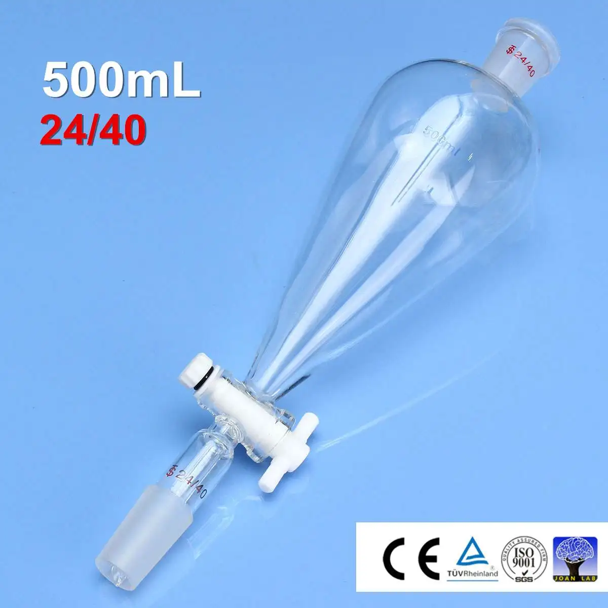 500mL 24/40 Separatory Funnel 원추형 분리 깔때기 떨고 멈춤 쇠가있는 깔때기 화학 실험실 유리 제품