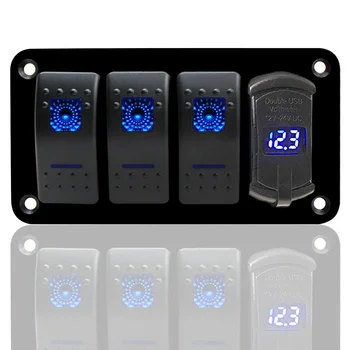

12V 24V Panel 4 Gang Switch Toggle With USB port Boat Marine LED Display
