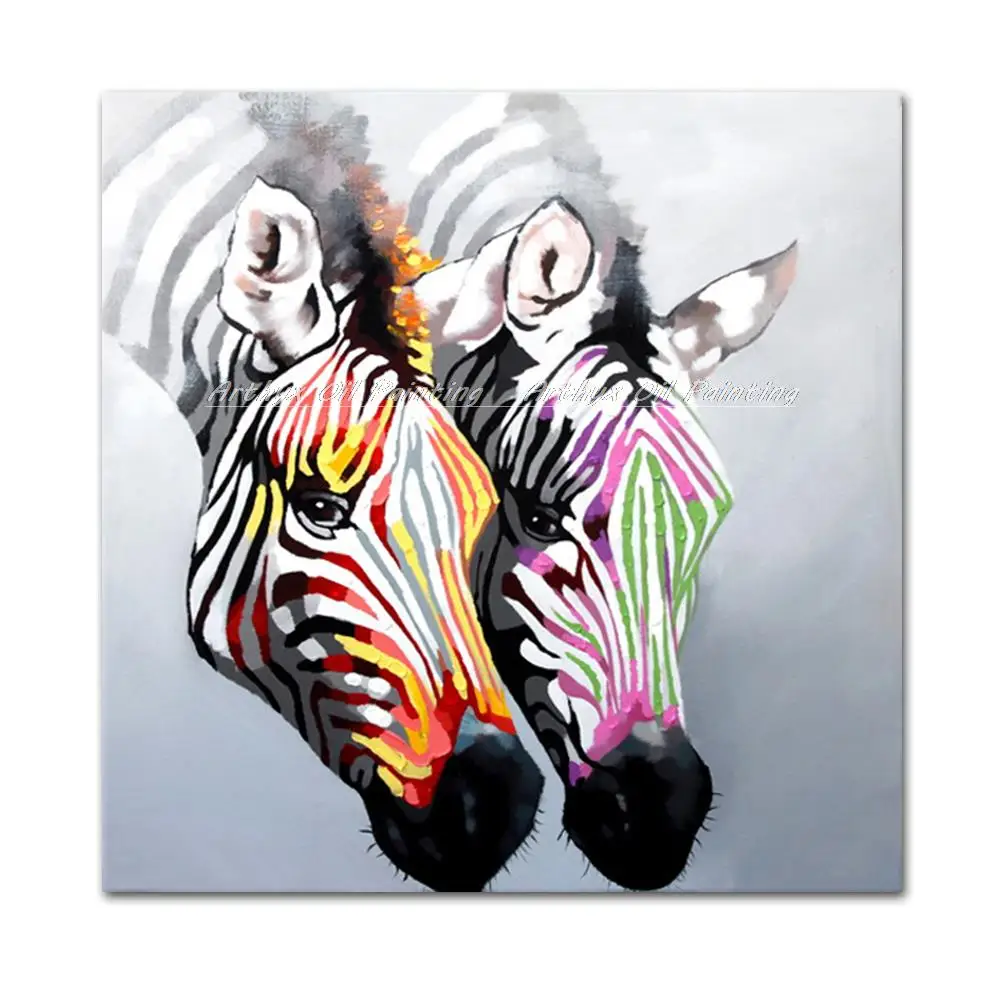 

Arthyx Modern Wall Picture,Handmade Animals Abstract Zebra Oil Paintings On Canvas, Pop Art,For Living Kids Room,Home Decoration