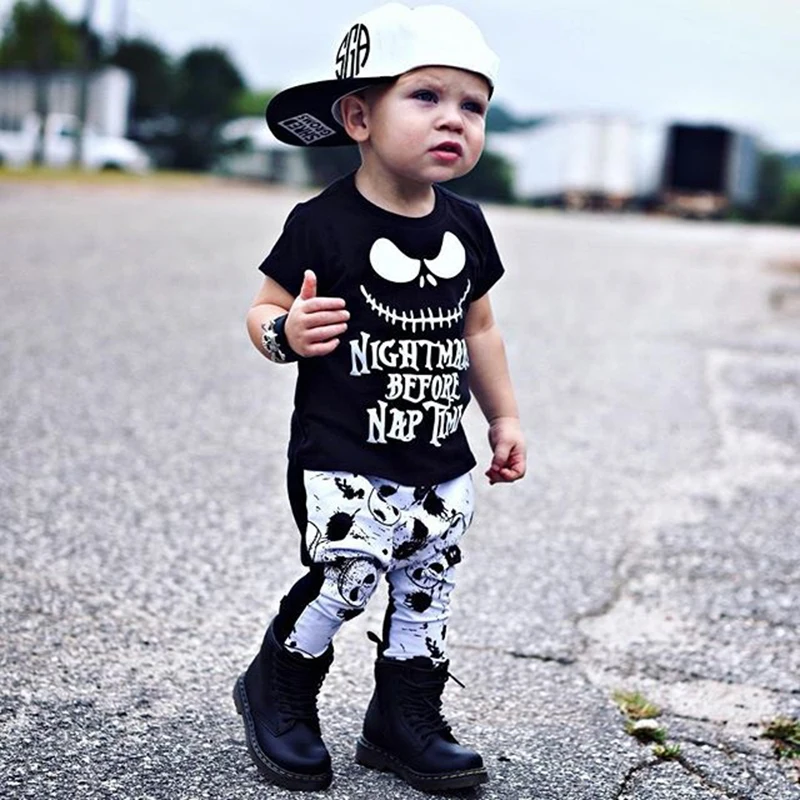 0-4T Halloween costume for kids Newborn Baby Boy Skull Funny Cute Short Sleeve Tops T-shirt Pants Clothes set Children Clothing